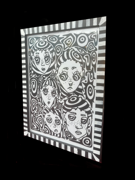 Trippy heads - hand painted frame